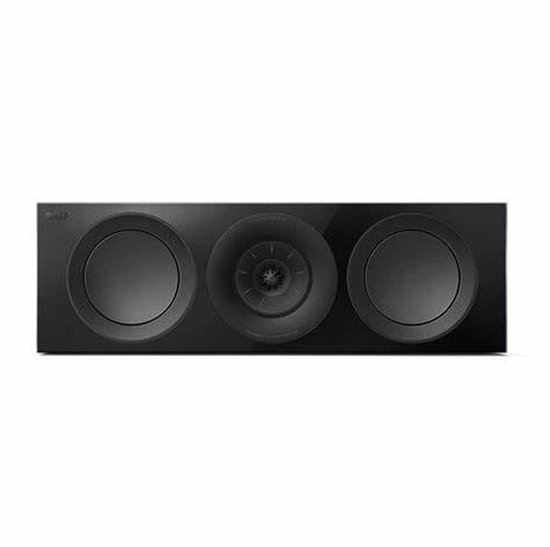Zwarte KEF center speaker met Uni-Q driver en twee woofer units.