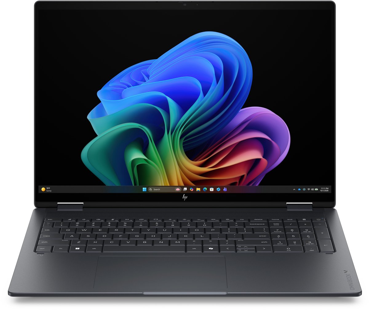 HP OmniBook X Flip 2-in-1 Laptop Next Gen AI 16-cb0970ndx Copilot+ PC Intel Core Ultra 7 40,6 cm (16") Touchscreen 2K 16 GB LPDDR5x-SDRAM 1 TB SSD Wi-Fi 7 (802.11be) Windows 11 Home Zwart, Grijs