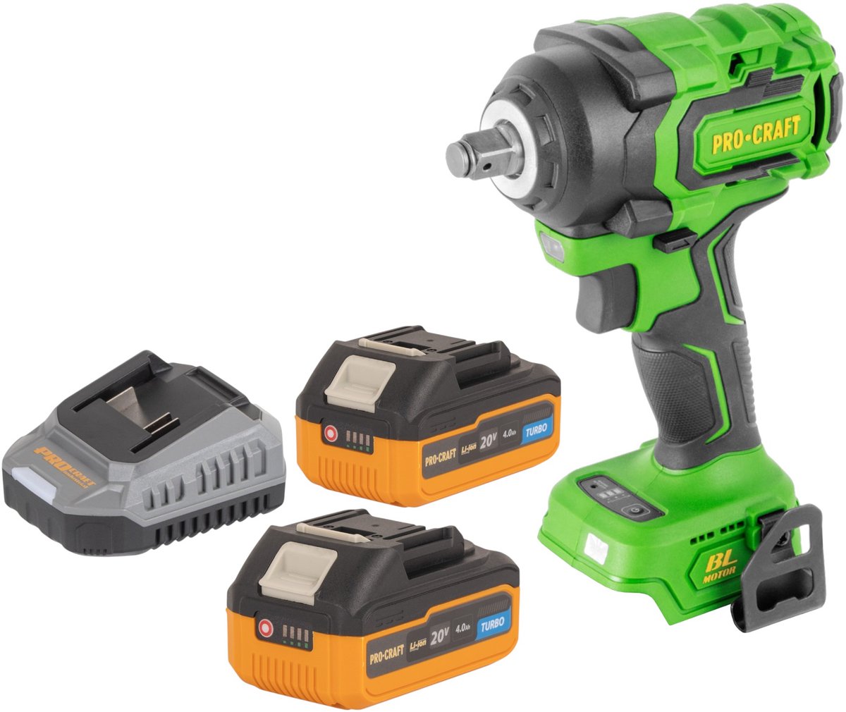 Procraft PWA18bb accu-slagmoersleutel 20 V 550 Nm 1/2" borstelloos + 2x accu 4,0 Ah + oplader