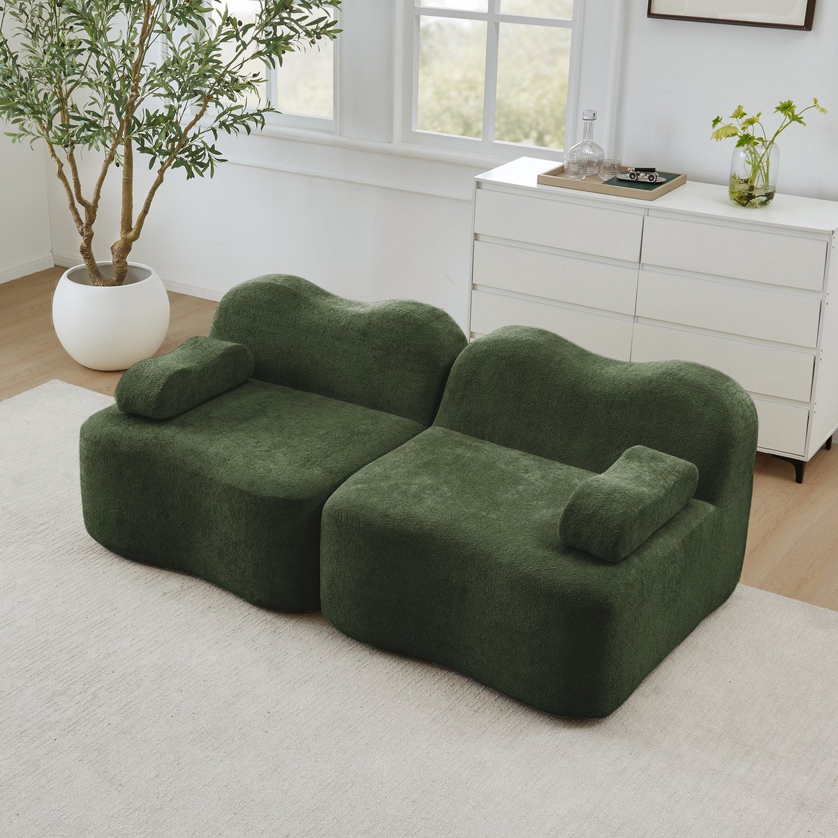 MODENUIT Bank 2-Zits - Modulair Met Golvend Design En Verbindbare Hocker - Voor Woonkamer