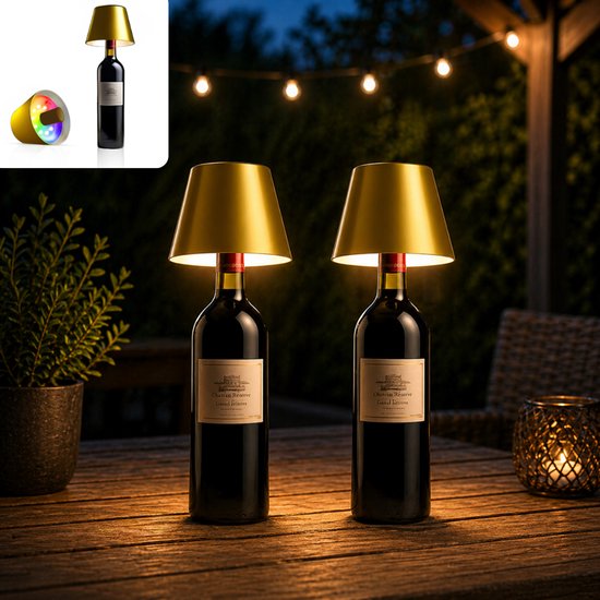 Tafellamp Oplaadbaar – Tafellamp Draadloos – LED Tafellamp Dimbaar & Multicolour – Tafellamp voor Binnen & Buiten – Zonder Snoer – USB Oplaadbaar – Flessenlamp Sfeerverlichting voor Woonkamer & Slaapkamer