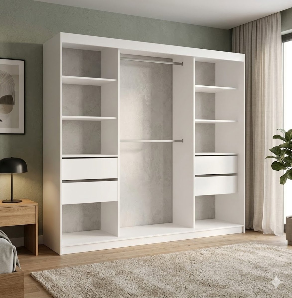 Kledingkast met Lamellen en Spiegel 180 x 61 x 216 cm Bruin Zwart Artisan 3-Deurs Schuifdeurkast met Laden Planken en Kledingstangen Moderne Garderobekast Urbanhome