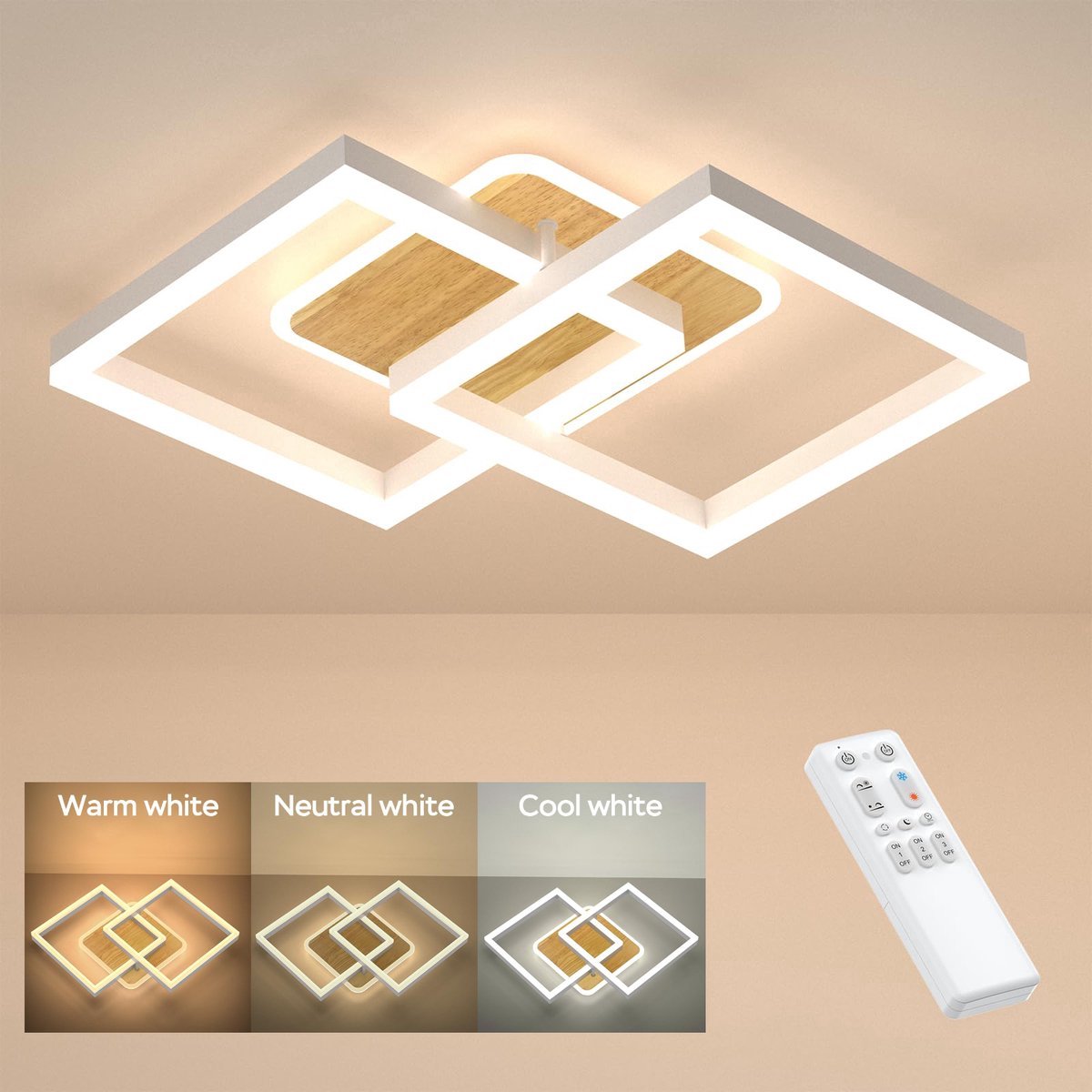 ANTENLICHT LED Plafondlamp - Plafonniere Wit - Modern LED verlichting - 40W Woonkamer Lamp - Dimbaar met Afstandsbediening - Modern Slaapkamer Lamp - 3000K-6500K - 3.600LM