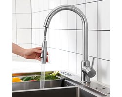 CECIPA max Keuken Kraan - Keukenkraan Met Uittrekbare Uitloop - 2 straalsoorten Spoelmengkraan - 360° graden draaibaar - keukenkranen Zilver