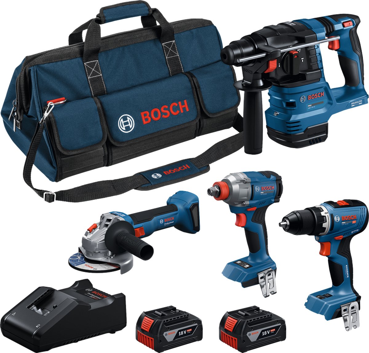 Bosch Professional 18V - Gereedschap combiset- 4- delige Accu Gereedschapsset - Kracht & Veelzijdigheid