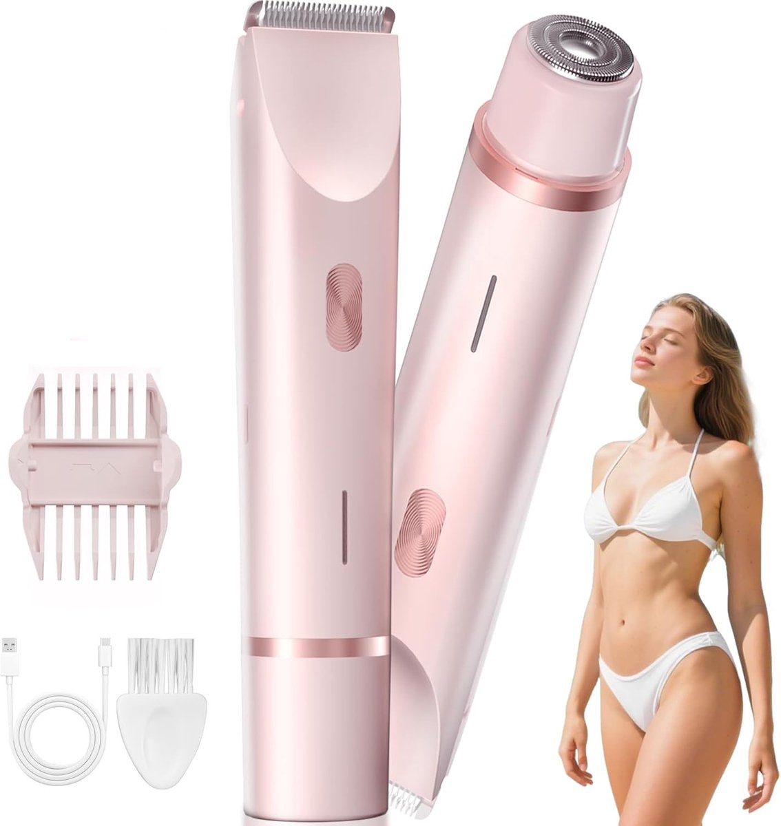 KZQ Elektrische Bikini Trimmer - Voor Vrouwen - USB C Oplaadbaar - Zachte Ontharing Voor Gevoelige Huid - Geschikt Voor Bikinilijn Benen Oksels En Gezicht - Roze - Afspoelbaar Design
