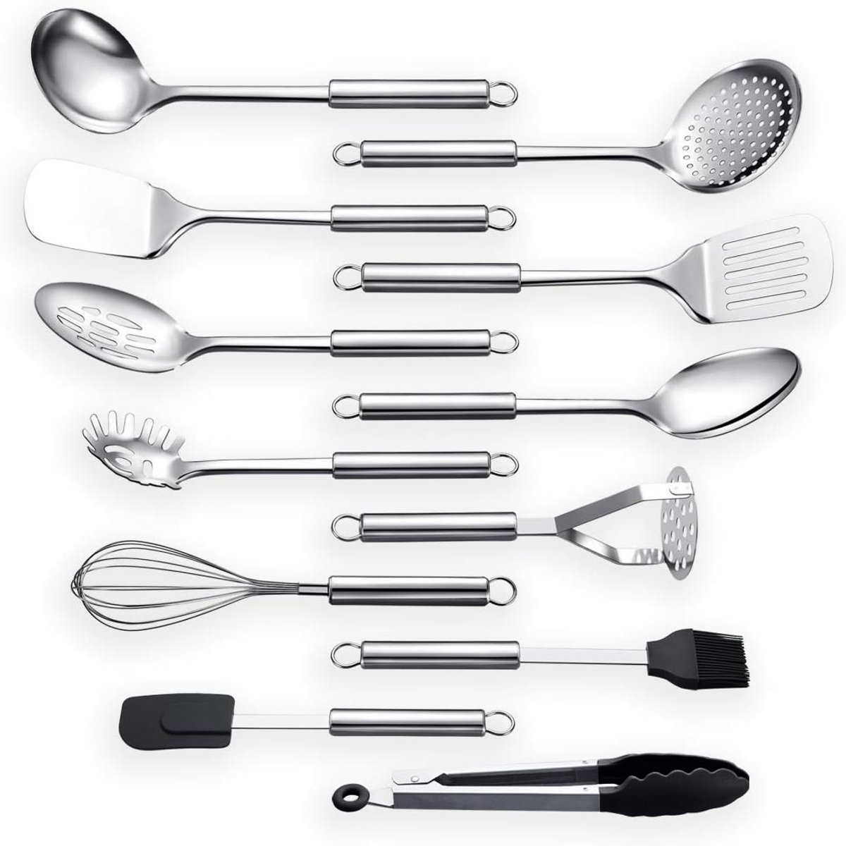 Keukengerei Set 12-delig RVS - Keukenhulpen Set - Keukenset RVS - Spatelset, Garde, Opscheplepel, Tang - Professioneel Keukengerei - Vaatwasserbestendig - Keuken Accessoires