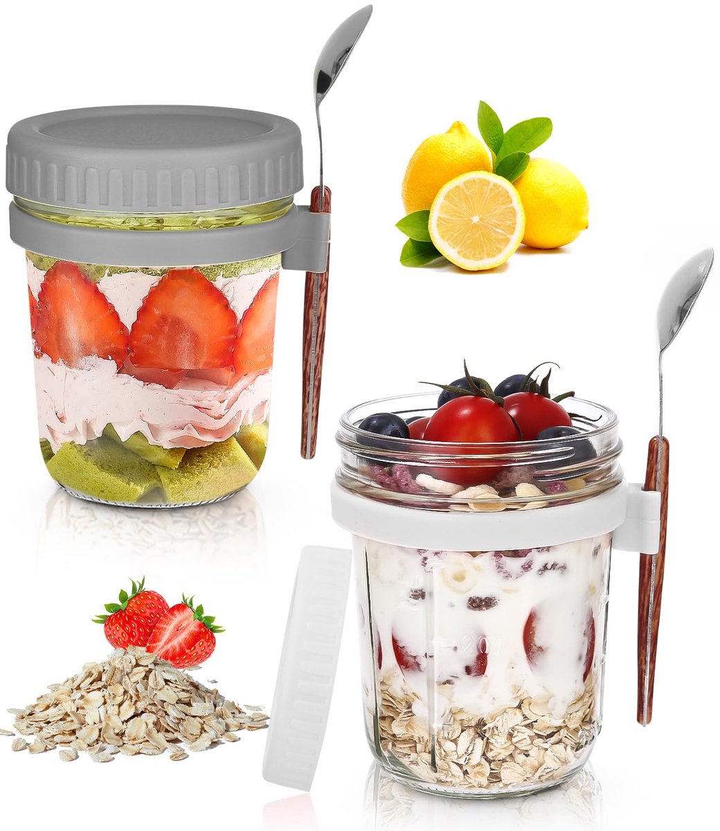 carmdering - Glas Bewaarpot - Glazen Voedselcontainer - Lunchbox Met Deksel - Luchtdichte Afsluiting - Brede Opening Voor Gemak - Levensmiddelenveilig Glas - BPA- en PVC-vrij Materiaal - Ideaal Voor Onderweg - 2 Stuks