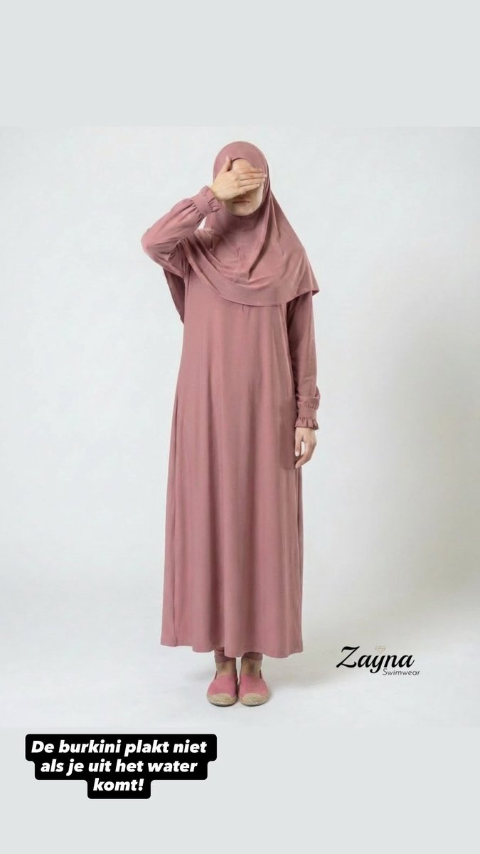 Zayna swimwear- Abaya burkini oudroze- Maat M- Valt ruim op maat- 3 delig set- zwemjurk,zwemlegging en instant hijab- waterafstotend- plakt niet aan je lijf- enkel lengte- lange burkini- boerkini- abaya model- niet doorzichtig