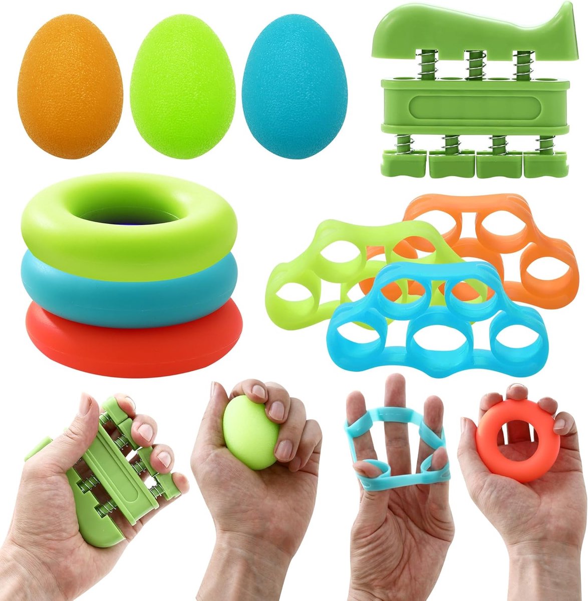 Set van 10 hand- en vingertrainingssets, 3 niveaus weerstandsvingergreep handtrainer