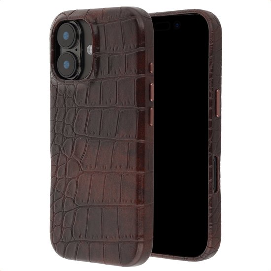 Étui de téléphone marron à imprimé croco.