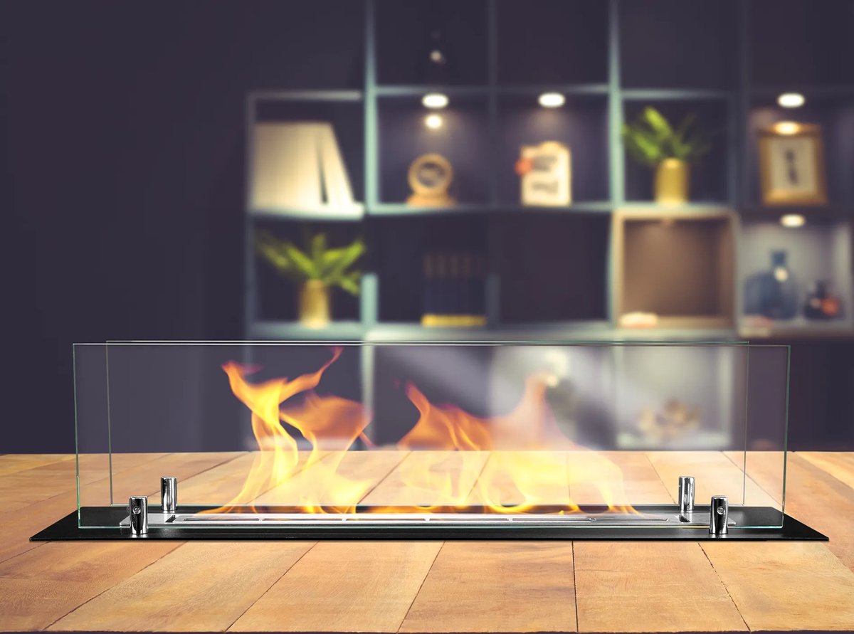 Bio-ethanol inbouwhaard 65 cm zwart mat met glas – moderne design haard zonder schoorsteen