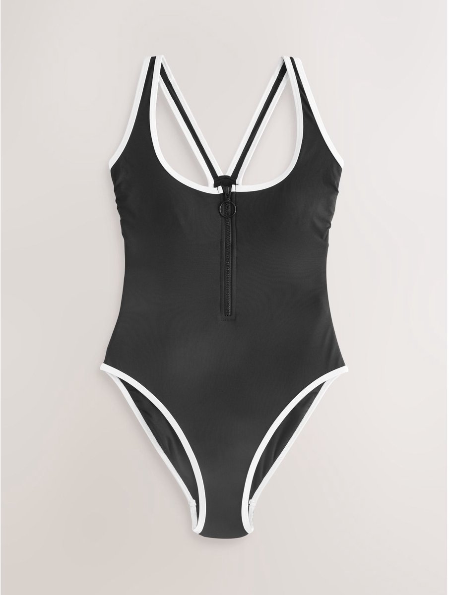 Next Dames - Vormgevend en buikcorrigerend badpak met rits - Zwart Black/White Contrast