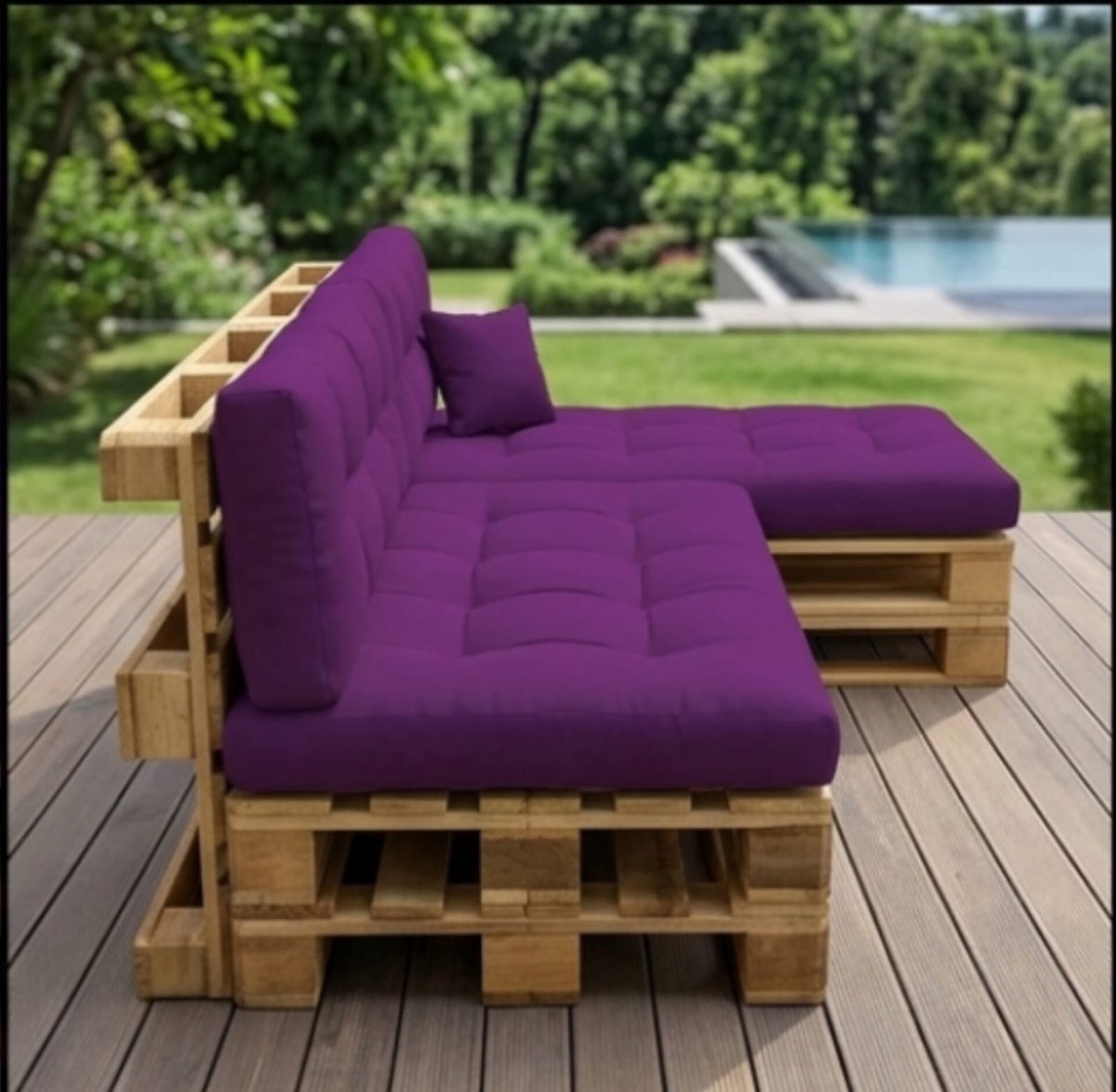 Palletkussens Set 8-delig 120x80 cm – Luxe Palletbank Kussenset met Rugkussens 120x40 cm – Comfortabel Polyester Loungekussen Set – Medium Stevig, Binnen & Buiten Gebruik – Paars/Violet – Yesdeals
