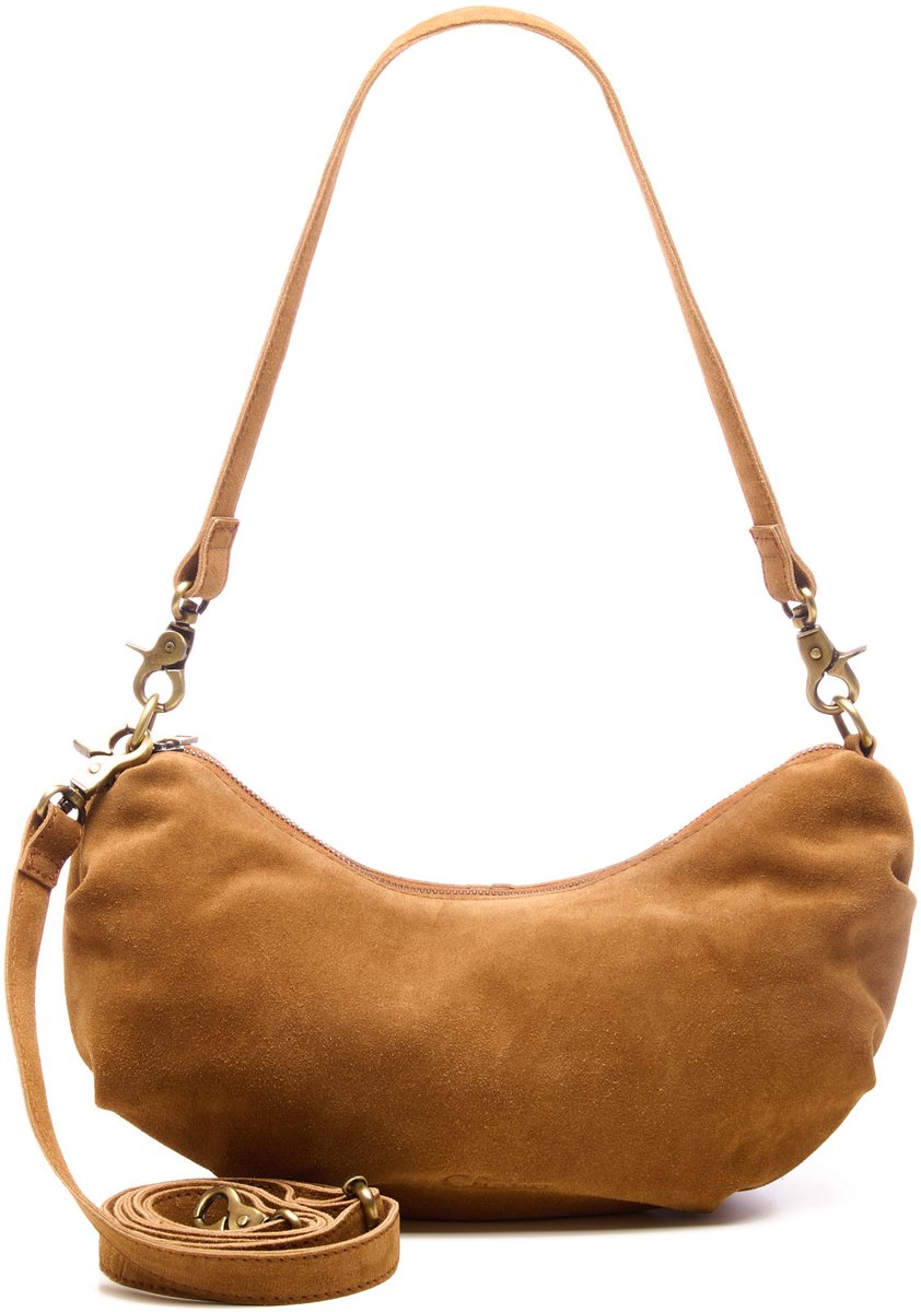 Chabo Bags -Bobby Banana Bag - Crossbody - Shoulderbag - Suede - Cognac