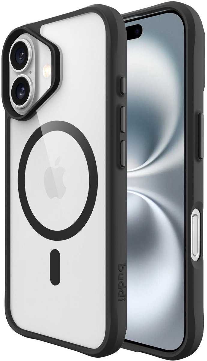 Buddi Hybrid - Hoesje Geschikt voor Apple iPhone 16 - Compatibel met MagSafe - Back Cover met Magneet - Magnetische Beschermhoes - Transparant Zwart