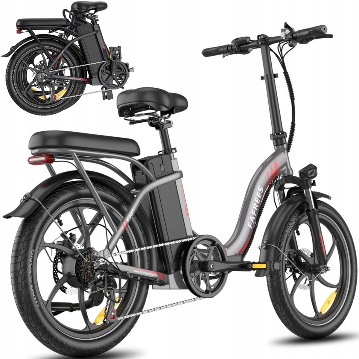 Fafrees F20+ Opvouwbare E-Bike 25km/h 20Ah Accu 250W Motor 90km Bereik Opvouwbare Elektrische Fiets 7 Versnellingen Shimano, 20x3.0 Dikke Banden, Mechanische Schijfremmen, Voorvering, LED Verlichting, Bagagedrager