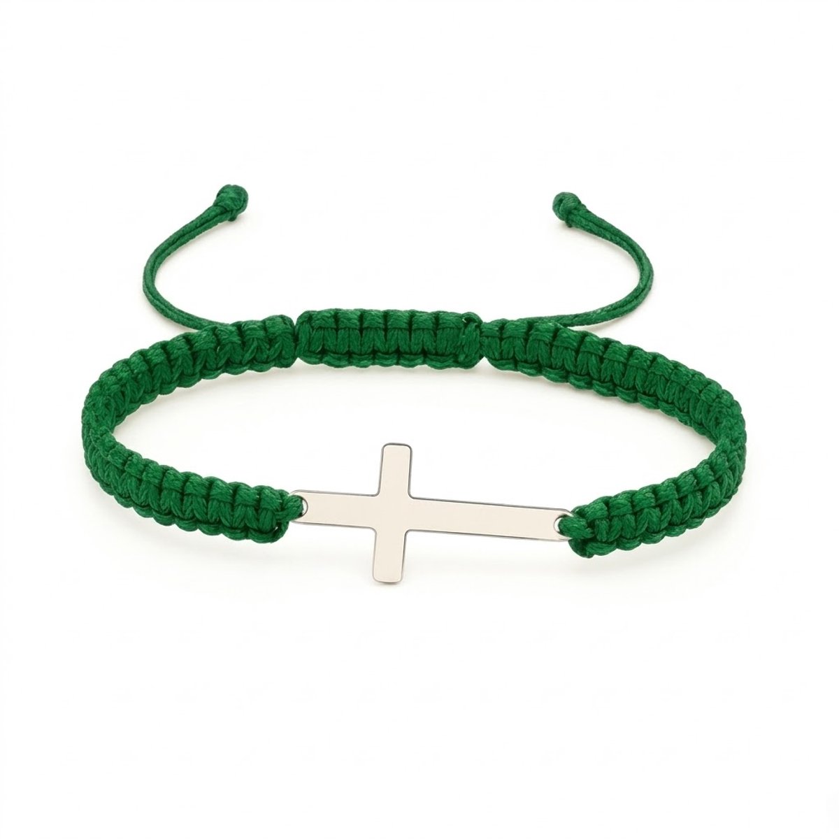 Verstelbare Armband Groen met Zilverkleurig Kruis – Minimalistisch & Spiritueel Design voor heren en dames