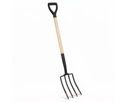 Cheqo® Hooivork - Tuinvork met Houten Steel - Tuingereedschap - Mestvork - Riek - Spitvork met D-greep - Compostvork - Grondvork - Zwart Staal - voor Tuin en Landbouw - Buitengereedschap voor Composthoop en Groenafval