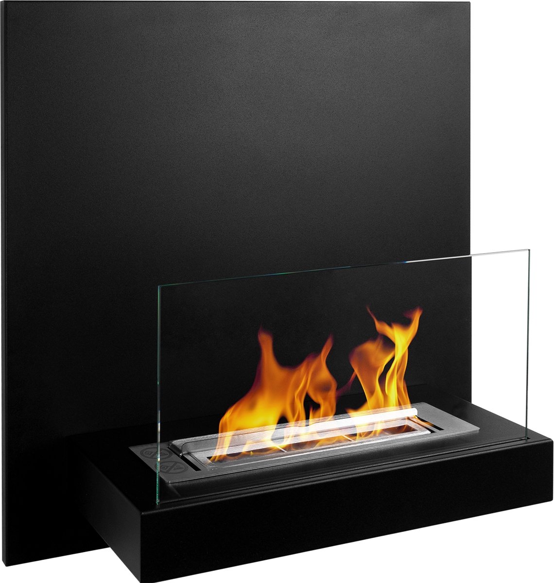 Bio-ethanol wandhaard board zwart met glas – moderne sfeerhaard zonder schoorsteen
