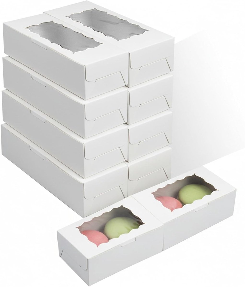 Set van 20 Koekjesdozen met Kijkvenster, 13.5 x 7 x 5 cm, Duurzame Papieren Dozen voor Koekjes, Cupcakes en Snoepjes, Ideaal voor Taartvervoer en Cadeaus