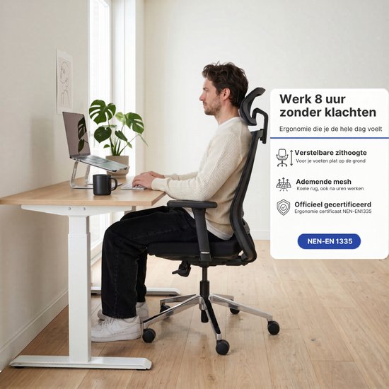 Stane Ergonomische Bureaustoel Office Chair - Bureaustoelen voor Volwassenen Computer Stoel - NEN-EN1335 Gecertificeerd