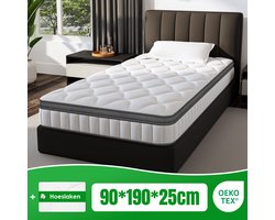 Fukstern Matras 90x190 - matras 25cm dik - 7 zones - pocketvering matras - Orthopedisch - OEKO-TEX Gecertificeerd - 10 Lagen Hoogwaardige Materialen - Anti-Allergische - Eenpersoonsmatrassen - medium - Voor Kinderen en Volwassenen