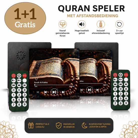 Islamitische Quran Speaker 114 Surahs – Oplaadbare Surah Speaker met Magneet, Compact, Zwart, USB-C