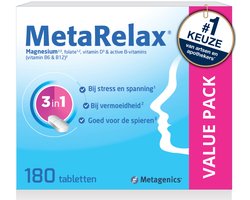 MetaRelax Magnesium Tabletten – Voordeelverpakking 180 Tabs - Hoogwaardig Magnesiumcomplex met Magnesiumglycerofosfaat - Bij Stress & Spanning - Vermoeidheid - Goed voor de Spieren - Hou het hoofd koel en schiet niet in een kramp