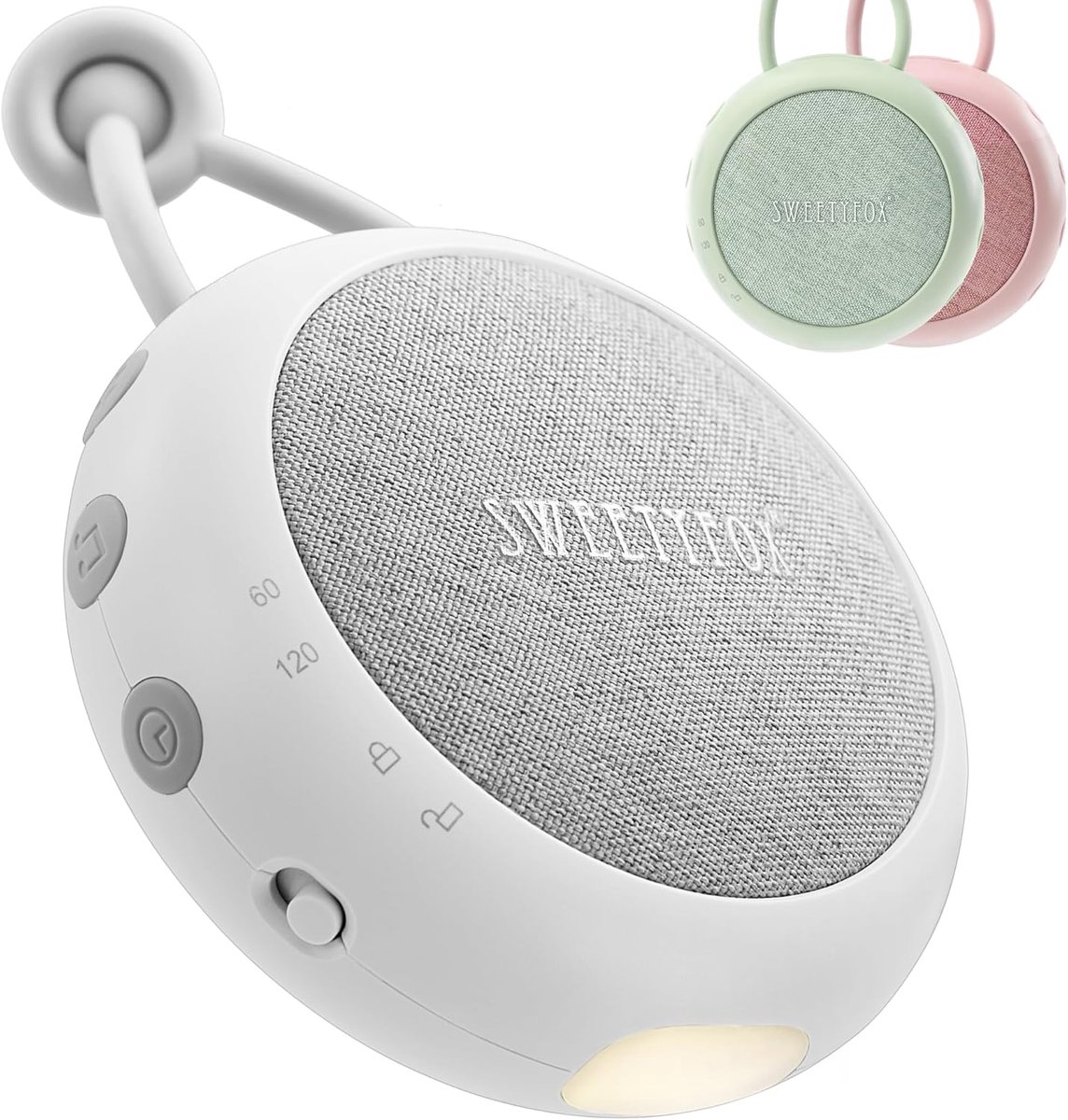 White Noise Machine Baby – 15 Geluiden met Nachtlampje, USB Oplaadbaar, Babyslaapliedjes en Witte Ruis , wit