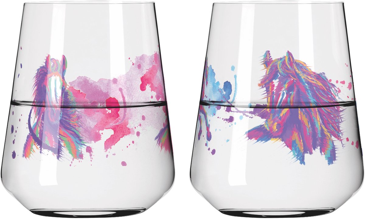 Ritzenhoff Waterglazen - Paard Aquarel Design - 2 Stuks - Kristalglas - 510 ml - Drinkglazen voor Water, Limonade, Sap & Cocktails - Geschikt voor de Vaatwasser - Ruitersport - Paardensport - Made in Germany