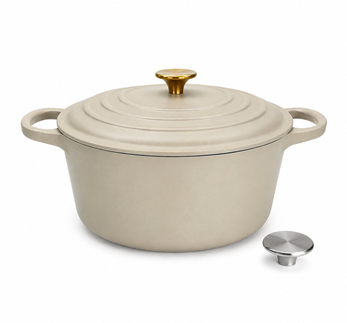 Relance Braadpan Inductie Gietijzer – Geëmailleerd – Ø 26 cm – 4,5 Liter – Mat Sandy Beach (Zandkleur)