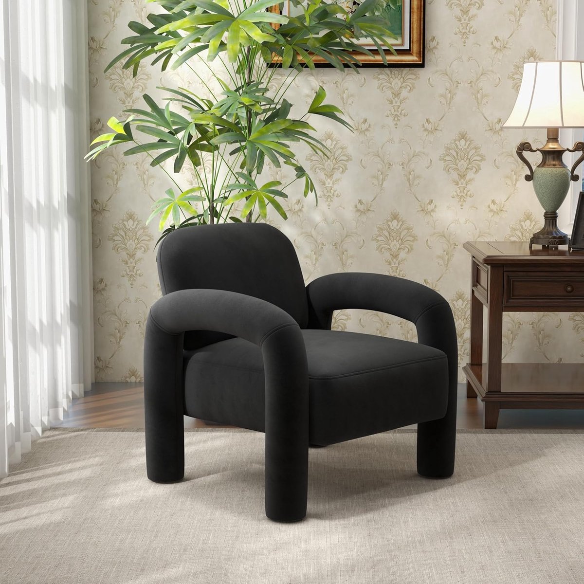 SEYNAR Moderne Fauteuil - Olifantenslurf Armleuningen - 72x76,5x71,5 cm - Luxe Fluweel- Geschikt voor Woonkamer en Slaapkamer- Zwart