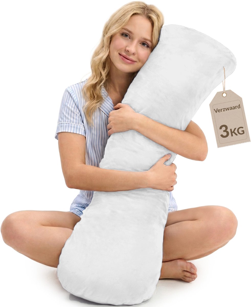 Gewichtskussen voor Volwassenen 3 KG – 104*30 CM Wit – Slaap Beter & Kom Tot Rust – Verzwaarde Kussen – Verzwaringskussen voor Meer Focus – Weighted Pillow – Weighted Body Pillow – Anti-Stress Slaap Knuffel – Anxiety Pillow – Machinewasbaar Kussen