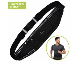 MySportFit - Premium Hardloop Heupband - Waterafstotend en Ademend Materiaal - Verstelbaar - Reflectoren - Ruime Opbergvakken voor Smartphone, Drinkfles of Powerbank - met Kabel Uitgang - Unisex - Zwart - Hardloopriem - Running belt - Fitness - Sport