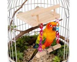 1 stuk - Papegaaienschommel - Interactief speelgoed - Houten klimrek - Knabbelladder voor vogels - 12*14 cm - Geschikt voor kleine tot middelgrote papegaaien en huisdieren - Natuurlijke houtkleur, kleurrijk