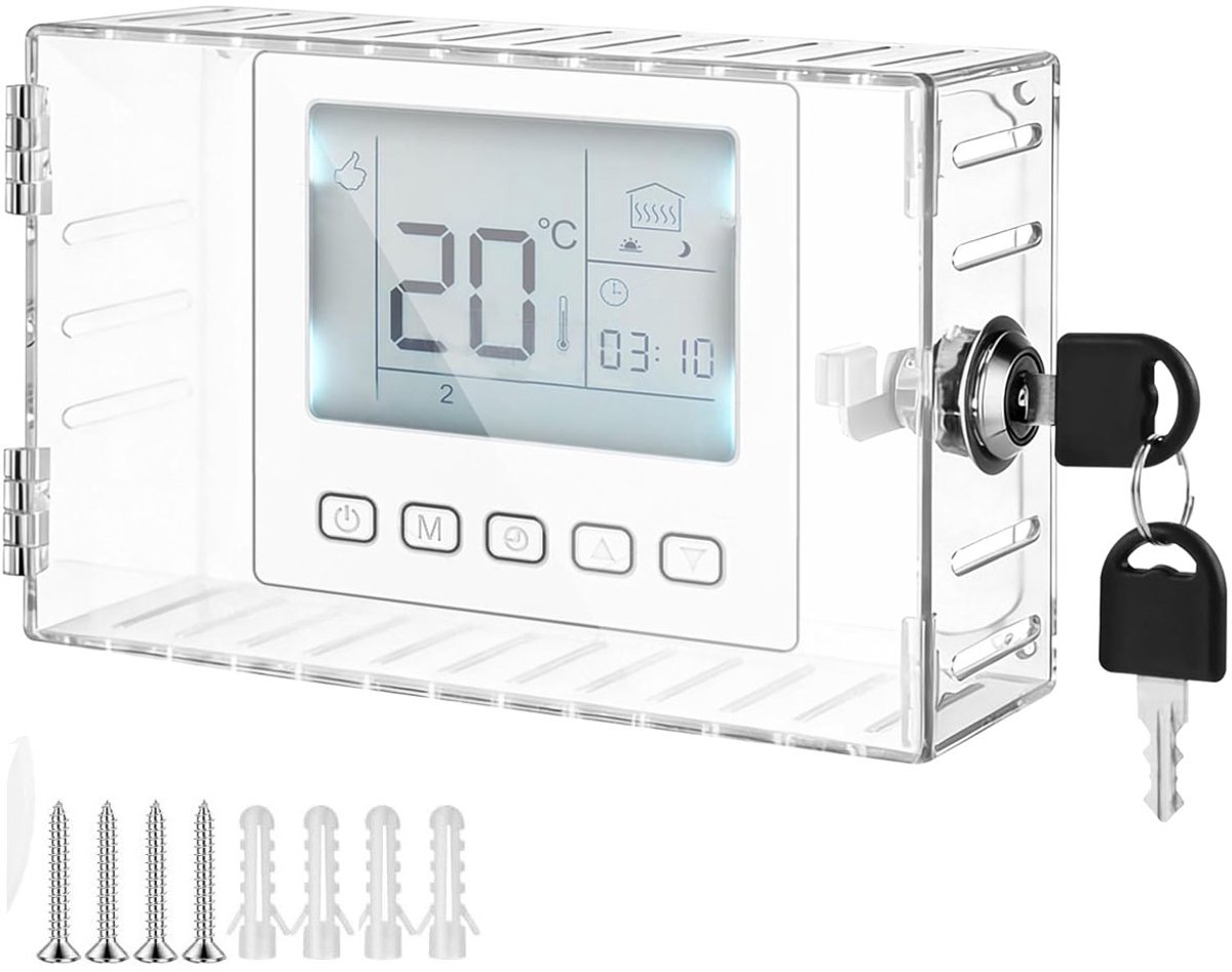 3 stuks Doorzichtige thermostaatbeveiligingskast (met sleutel) – Kindveilige thermostaatbeveiligingskast met sleutel, afdekking voor airconditioning, geschikt voor wandthermostaten van 15 x 10 cm of kleiner