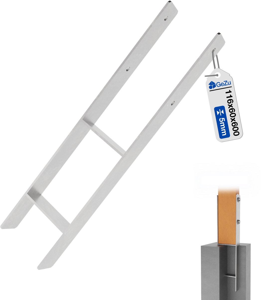 GeZu Impex H Anker Paalhouder 116 × 600 × 60 × 5 mm – Thermisch Verzinkt