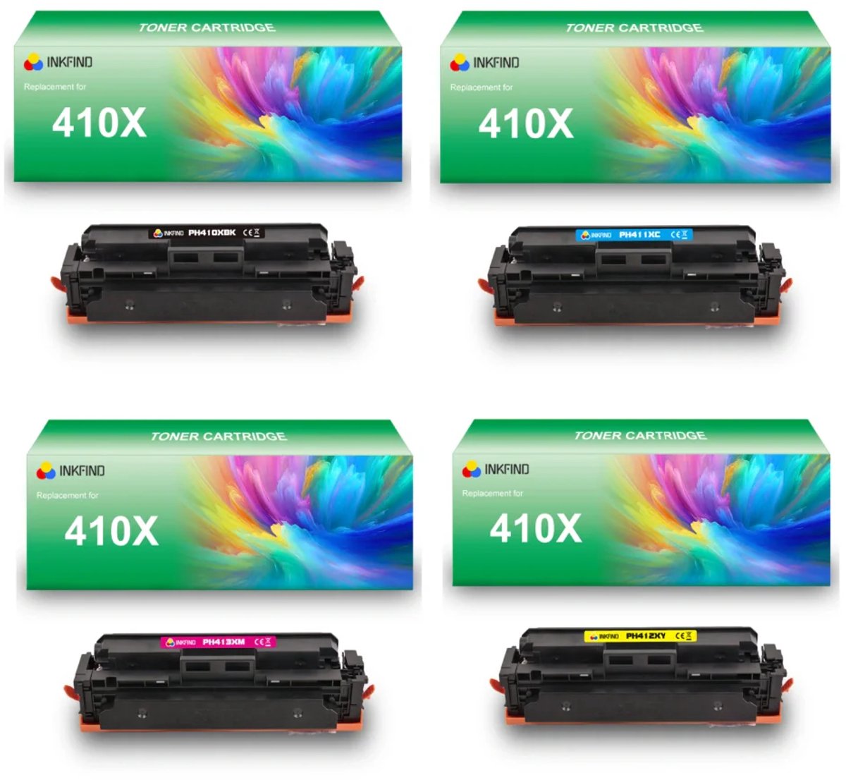 INKFIND 410X (CF410X-CF411X-CF412X-CF413X) tonercartridge multipack van 4 stuks (Zwart+Cyaan+Magenta+Geel) compatibel met HP 410X (CF410X-CF411X-CF412X-CF413X) tonercartridge - 4-pack BK/C/M/Y
