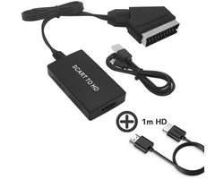 SCART naar HDMI Converter – Lange Behuizing met 1 Meter HDMI Kabel – Adapter met HDMI en SCART – Full HD 1080p Omvormer – Plug-and-Play – Voor DVD, VHS, Settopbox & Oudere Apparaten – Zwart