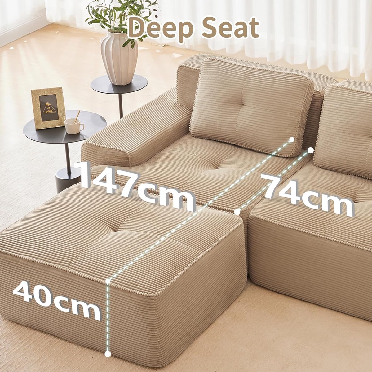 Modulaire slaapbank U-vorm 293 x 177 x 69 cm – Boneless cloud bank zonder montage – diepe zit 74 cm – velvet corduroy comfortabele 5-zits uitklapbare sofa – HomebyNicole