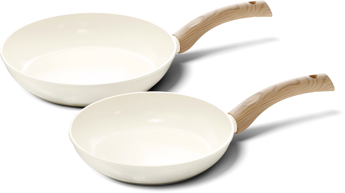 Cook & Pan - Koekenpannenset 2-delig - PFAS vrij - Inductie Keramisch - Non stick - 7 jaar garantie - Crème