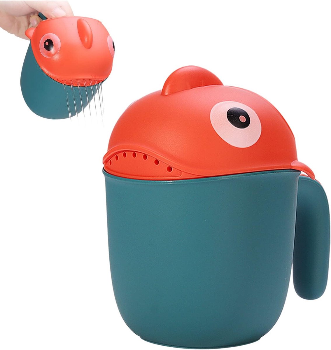 Baby Spoelbeker - Haren Wassen Zonder Tranen - Haarwaskoker Vis - BPA-vrij - Badaccessoires & Speelgoed - Groen/Oranje