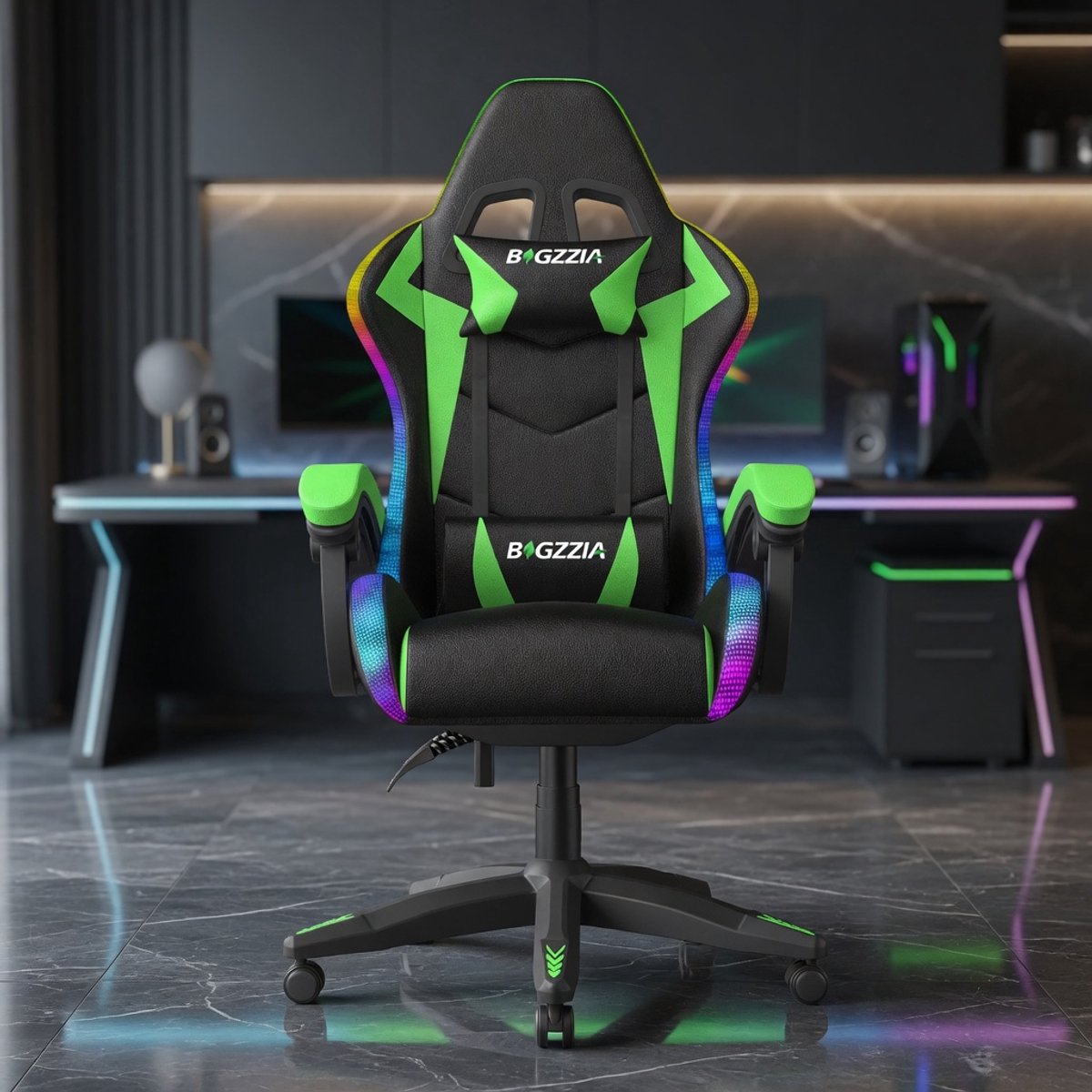 RGB Gamingstoel met LED Verlichting – Mobili Bella Ergonomische Gaming Bureaustoel met Hoofdsteun & – Verstelbare Gaming Stoel 90°–135° Ligfunctie – PU Leer PC Stoel met Stil Wielen – Tot 130 kg Belastbaar – Voor Kinderen, Jongens & Volwassenen