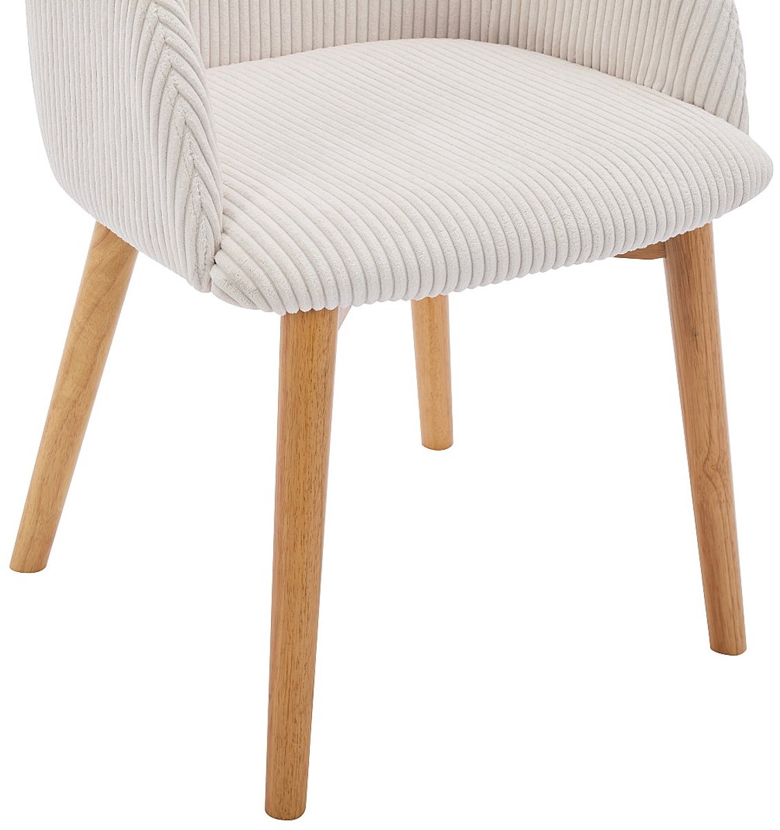 Vente-unique Set van 6 stoelen met armleuningen van ribfluweel en heveahout - Crèmewit - JELISA