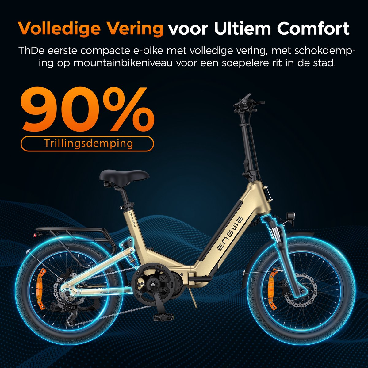 ENGWE L20 3.0 Pro Elektrische fiets - Actieradius 150km - Verwijderbare batterij 48V15Ah - Motor 250W - Shimano 7 versnellingen - Hydraulische schijfremmen - 20 Inch Commuter E-Bike - Fatbike - Goud - afbeelding 2