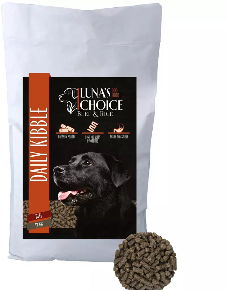 Luna’s Choice Adult Hondenvoer - 12 kg - Rund & Rijst - Geperste Brok - Hondenbrokken
