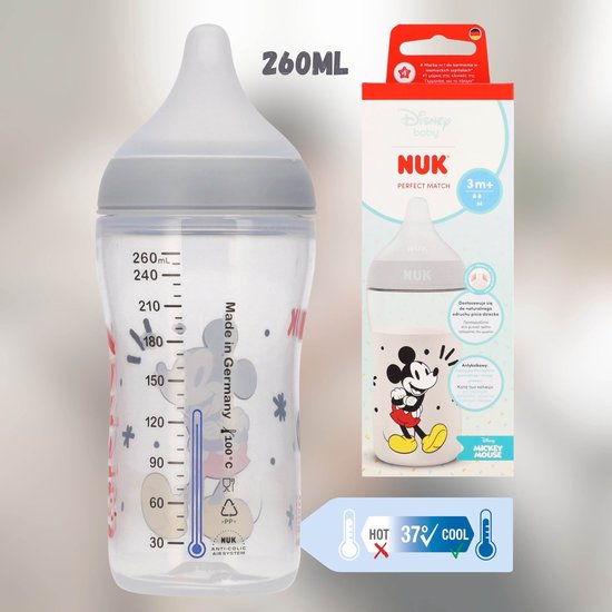 DISNEY Mickey Mouse Veilige NUK-voedingsfles, tegen koliek, met siliconen speen 260ml 3m+ — afbeelding 3
