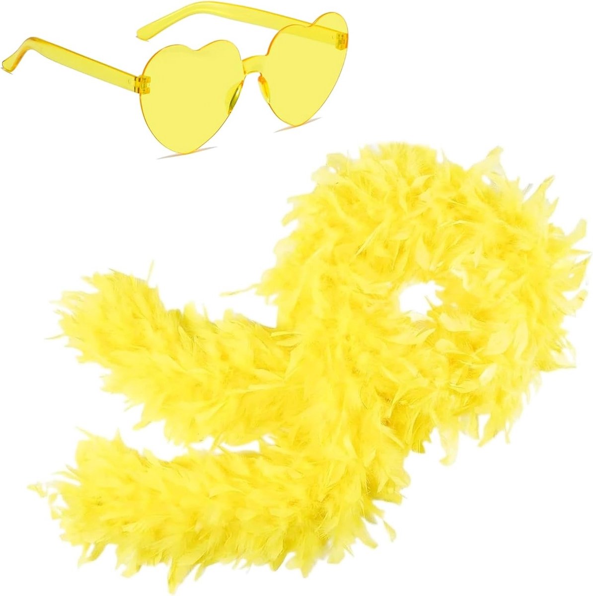Federboa 2M Gele Fashion Boa met Hartvormige Zonnebril voor Vrouwen - Feestaccessoires voor Kostuums, Carnaval en Halloween