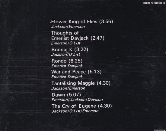 Albumhoes met tracklist en artiesten. Tekst in witte letters op een zwarte achtergrond.